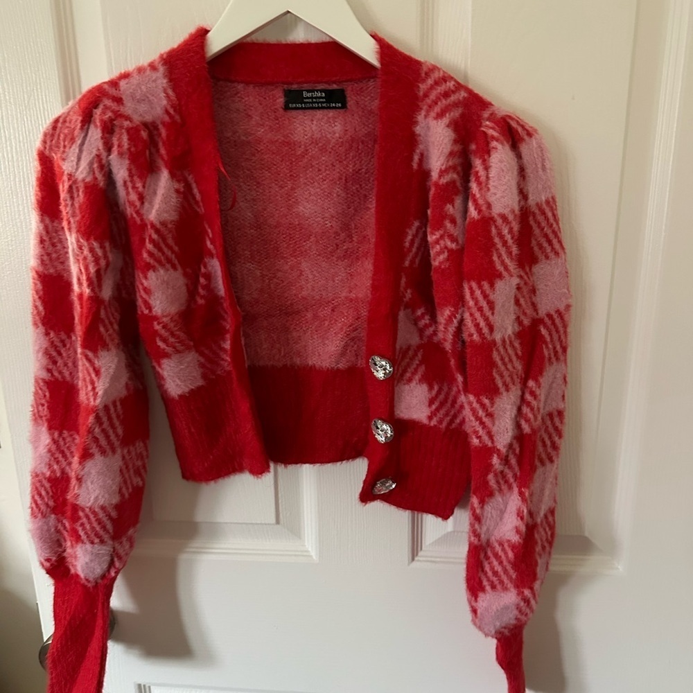 Pink and Red Crop Sweater